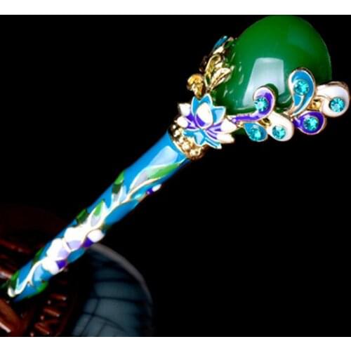 Vintage Women Cloisonne Hairpin Wedding Hair Sticks Enamel Metal Flowers Fork Chinese Traditional Hair Jewelry Accessories