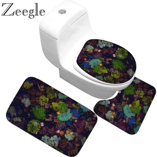 Zeegle 3pcs Bathroom Carpet Set Anti-slip Bath Mat Toilet Rug Shower Carpet 3D Printd Kitchen Rug Absorbent Bath Mat Set
