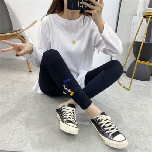 Ladies Cartoon Mickey Embroidered Threaded Leggings Spring New High Waist Stretch Slim Thin Nine Pencil Pants
