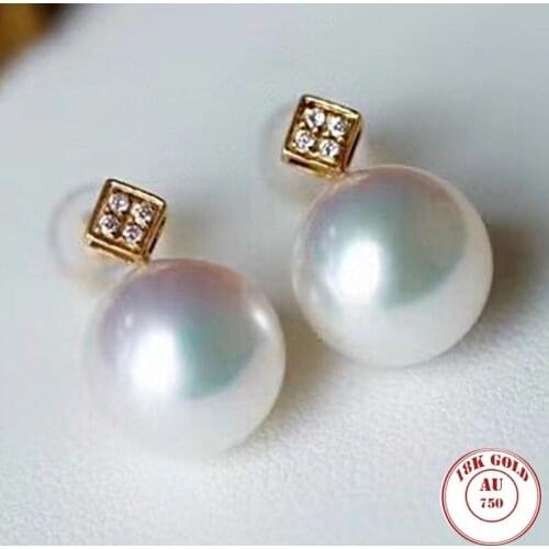 MADALENA SARARA Pure 18k Gold Earrings Simple Akoya Pearl Women Earrings AU750 Gold 7-8mm Saltwater Pearl High Quality Earrings