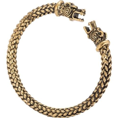 Punk Double Dragon Head Bangle Women Men Wristband Cuff Bracelets Nordic Viking Pagan Jewelry Party Christmas Gift Charm