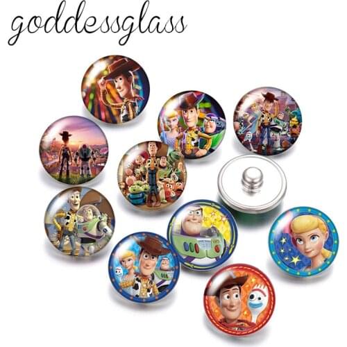 Disney Toy Story Woody Buzz Lightyear 10pcs Round photo glass 18mm snap buttons for 18mm snap bracelets jewelry