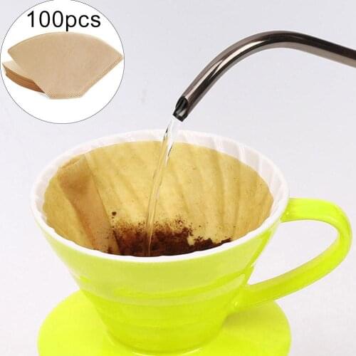 100Pcs Fan Shaped Drip Coffee Filter Bag Portable Home Office Cafe Paper Cones
