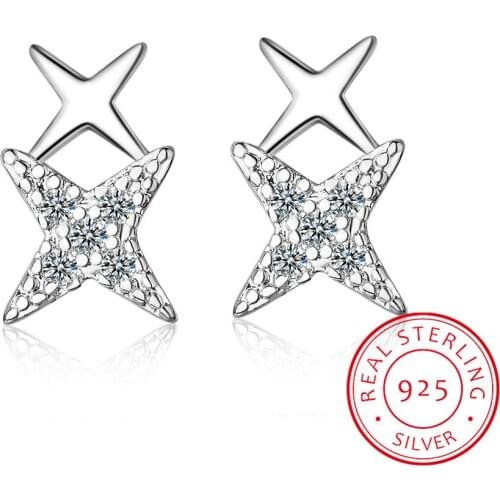 100% 925 Sterling Silver Sparkling Star Meteor Luminous Crystal Stud Earrings For Women Fashion Silver Jewelry Sce432