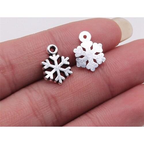 20pcs/lot 11x15mm Christmas Snowflake Charms Pendant Diy Jewelry Findings Antique Silver Color