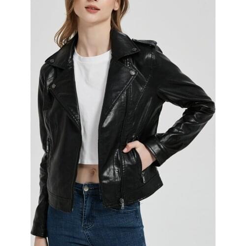 2021 Formal Spring Atutumn Women Casual Faux Soft Leather Jackets Ladies Vintage Slim Fit Black Beige Zipper Coats Outerwear