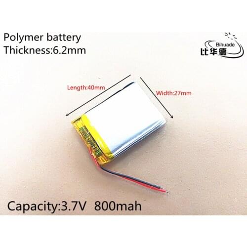 3.7V 800mAh 622740 Lithium Polymer Li-Po li ion Rechargeable Battery cells For Mp3 MP4 MP5 GPS PSP mobile bluetooth