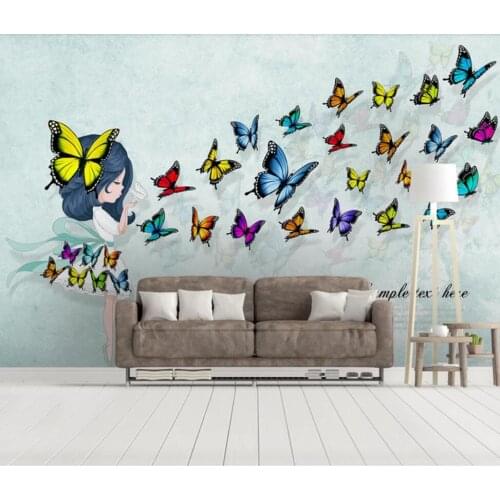 Modern contracted 3D 3D relief butterfly ballet decorates wallpaper mural on TV background wall