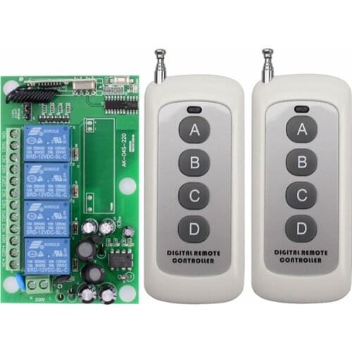 AC 220V 4CH RF Wireless remote control Learning code switches 100-500M Long Distance remote switch