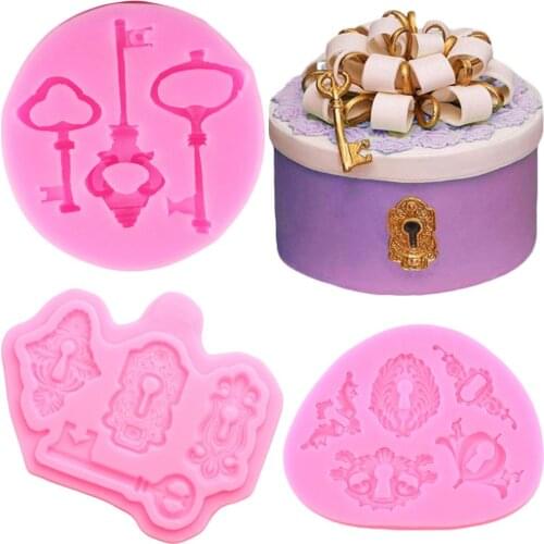 Locks Keys Silicone Molds DIY Cake Decorating Tools Cupcake Baking Fondant Mould Candy Clay Chocolate Gumpaste Moulds