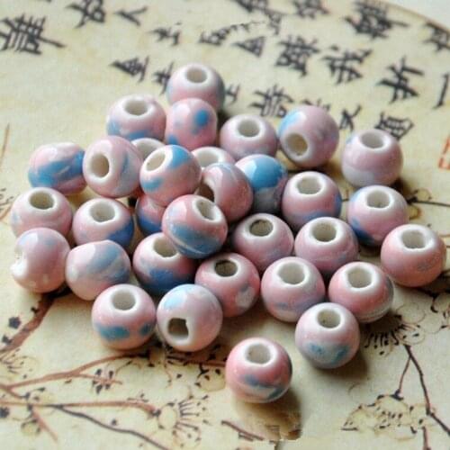 100 PCS 8mm Round Diy Ceramic Beads Handmade Porcelain 3mm Hole Spacer Beads For Jewelry Making