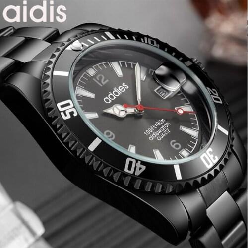 ADDIES Men Quartz Watches Top Brand Full Steel Luminous Date Waterproof Sport Watches Business Watch Male Relogio Masculino