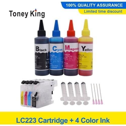 Toney King Dye Ink Cartridges LC223 XL For Brother LC 221 223 225 227 229 MFC-J5320DW J5620DW Printer + 400ml Bottle Ink Kits