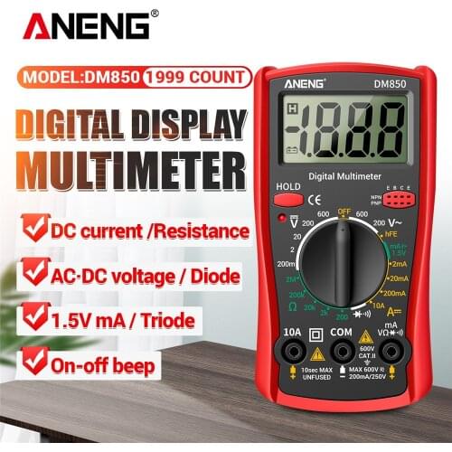 DM850 1999 Counting Intelligent High-precision LCD Digital Multimeter Portable AC and DC Tester Voltage Transistor Meter