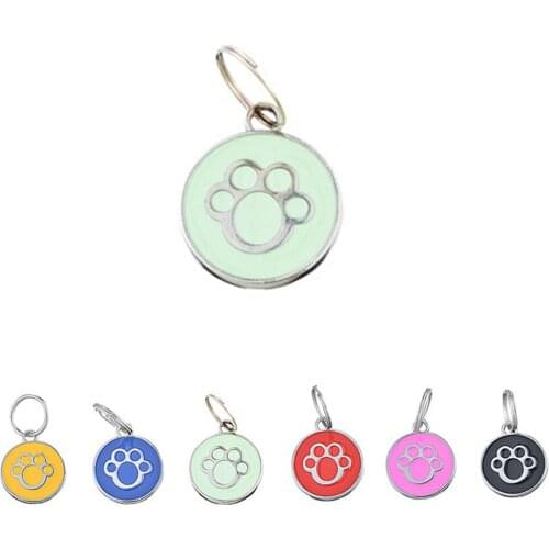 Paw Pattern Pet Tag Zinc Alloy Enameled Engravable Dog ID Tag Cat Personalized Tag Pet Name Pendant Cat Dogs Collar Accessories