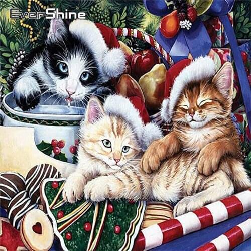 EverShine DIY Diamond Embroidery Christmas Needlework 5D Diamond Painting Cartoon Cat Mosaic Art Kits New Arrival Handmade Hobby