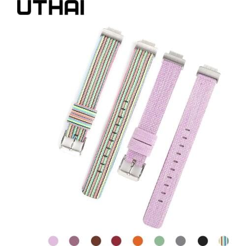 UTHAI F05 Canvas For fitbit inspire Denim Braid Wristband Bandjes Watchband Woven Bracelet Band Bracelet Fitbit versa strap