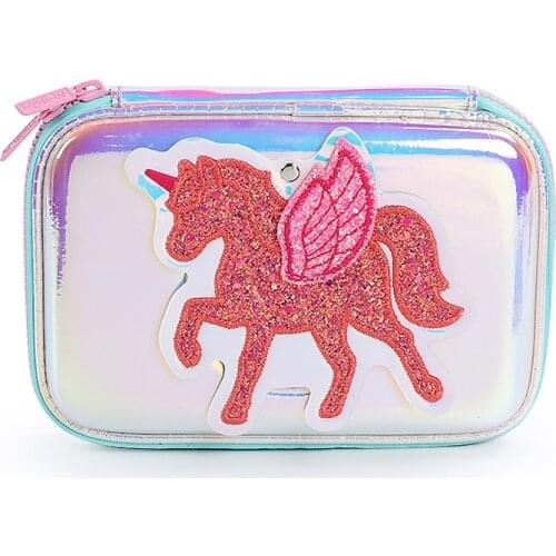 Laser PU Unicorn Pencil Case Large Capacity Pouch Bag For Girls And Boys Double Zipper Cute School Eva Pencil Box Stationery