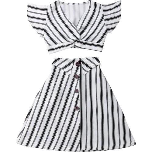 2-6Years Summer fashion girl personality casual black and white striped suit