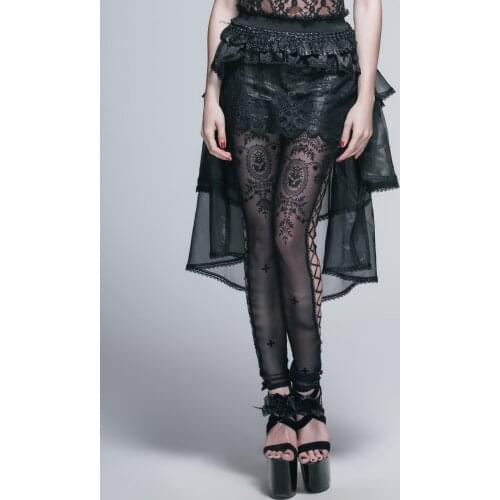 Devil fashion Gothic Lolita Style Women Skirts Black Sexy Lace Skirt Asymmetrical Skirts Above knee Long tail Skirts
