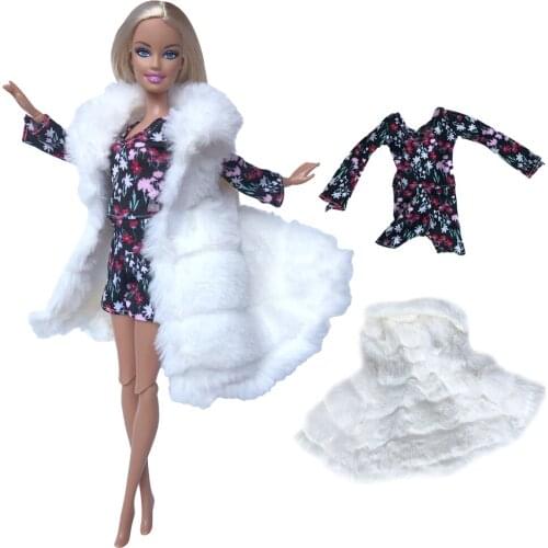 NK Doll Outfit Fashion White Coat +Print Dress Daily Casual Wear Clothes For Barbie Doll Accessories Girl Gift 05F 5X