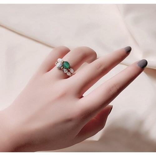 Bohemia Natural Stone Rings for Women Red Agate Pnk Crystal Opal Faceted Gemstone Rings for Lady Wedding Gifts Adjustable