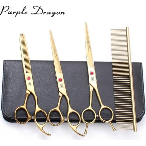 7" 8" 440C Red Color Dog Grooming Scissors Straight Scissors Thinning Shears Curved Shears Professional Pet Scissors Set Z3002