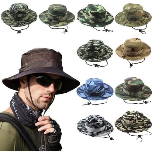 Summer Camouflage Bucket Hats For Mens Outdoor Camping Hiking Hats Travel Sun Protection Fisherman Hats