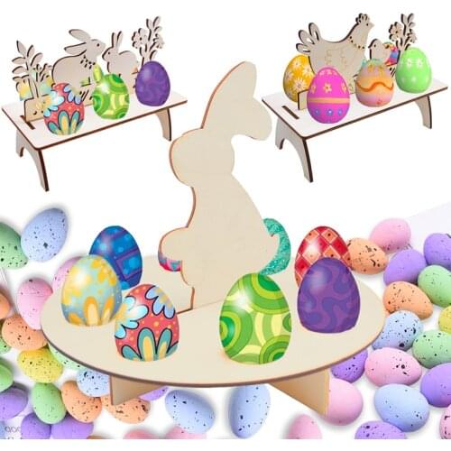 Easter Ornament Wooden Easter Eggs Shelves Stand Chick Rabbit Pattern DIY Eggs Tray Rack Easter Party Home Decor Foam Easter Egg