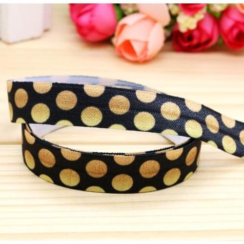 DHK 5/8'' 5yards Fold Elastic FOE gold color polka dot printed headband headwear hair band diy decoration OEM Wholesale E91