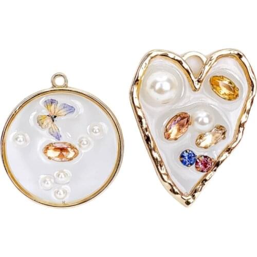 Clear Round Butterfly Rhinestone Eardrop Pendant Charms Necklace Accessories Jewelry Component Diy Handmade Material 2pcs