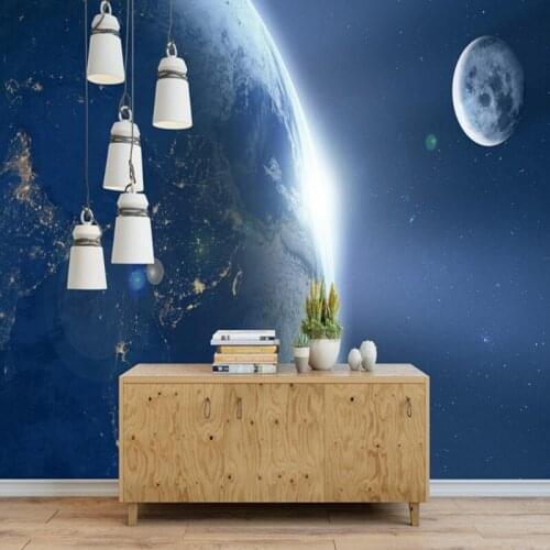 Dropshipping Colomac Custom Mural Wallpaper Planet Moon Starry Sky Geometric Wallpaper Wall Paper for Kids Room Papel De Parede