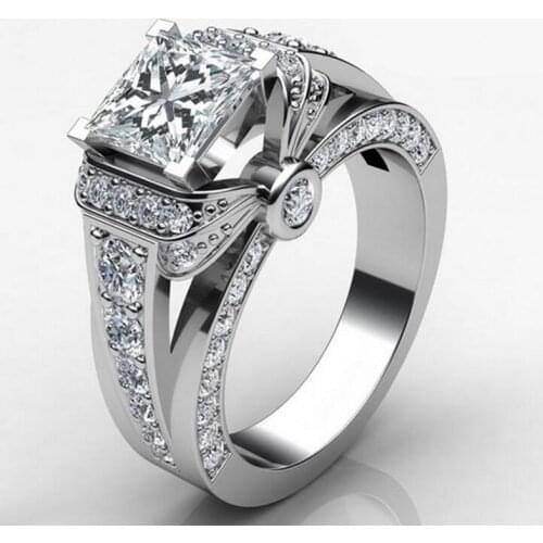 Drop Shipping Handmade Luxury Jewelry 925 Sterling Silver Princess Cut White Clear AAAAA Cubic Zirconia Women Wedding Ring Gift