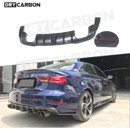 Carbon Fiber Rear Diffuser with LED Light for Audi A3 Sline S3 RS3 2017 -2019 Fins Shark Back Bumper Lip Guard Car Styling