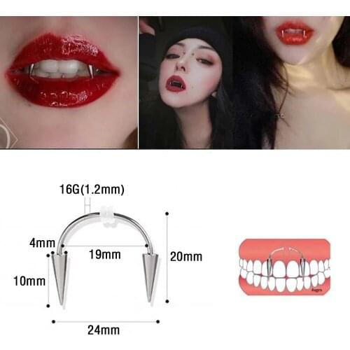 Tooth Decoration New Medical Stainless Steel C Rod Smile Lip Tiger Tooth Nail Zombie Tooth Lace Nail Vampire Piercing Jewelry