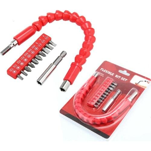 12pcs/set Red Electric Drill Screwdriver Bit Multi-functional Universal Link Shaft Connection Soft Extension Snake Bits
