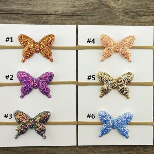 12 pcs/lot, Glitter Butterfly Nylon Headbands, Girls Hair Accessories Birthday Party Gift