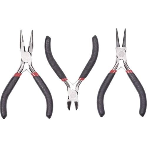 3pcs DIY Jewelry Tool Set ,Polishing Side-Cutting Pliers,Wire-Cutter Pliers and Round Nose Pliers jewelry DIY making tools,Black