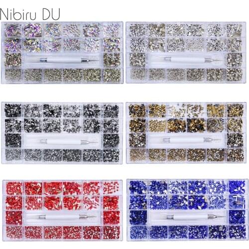 3D Nail Rhinestones Decorations Gems Crystals Multi-size Various Shapes With Drill Pen Nail Art Supplies For Professionals