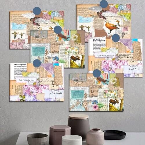 6pcs Junk Jounral Large Size Retro Material Paper Scrapbook Travel Collage Plant English Flower and Bird Decoration Paper