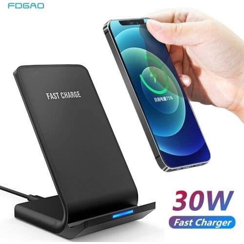 FDGAO 30W Fast Wireless Charger Induction Charging Stand For Samsung S10 S20 S21 Charger Dock For iPhone 12 11 Pro XS MAX XR X 8