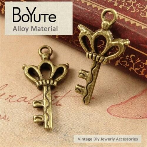BoYuTe (100 Pieces/Lot) 14*21MM Antique Bronze Plated Zinc Alloy Crown Charms Key Pendants for Jewelry Findings Accessories