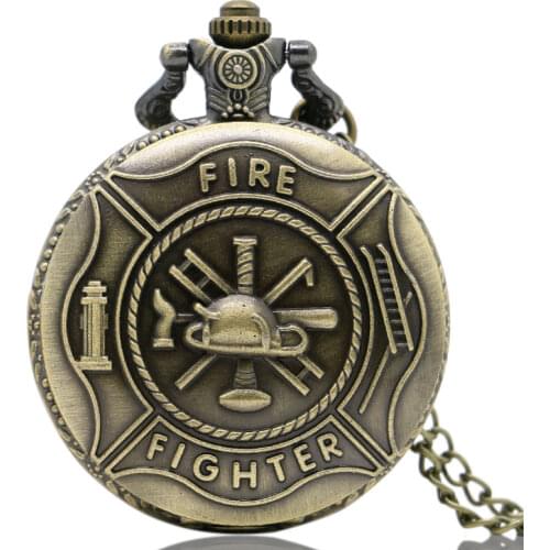 Bronze Vintage Cool Awesome Fire Fighter Control Quartz Pocket Watch Necklace Men Pendant Birthday Gift Reloj De Bolsillo P106