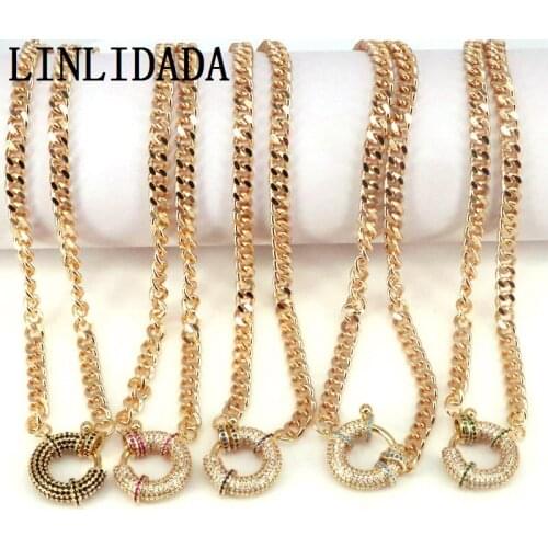 5Pcs, Gold-Color Cz Pave Gold Round Spring Clasp Punk Cuban Chain On The Neck Collier 2021 Fashion Men Women Jewelry