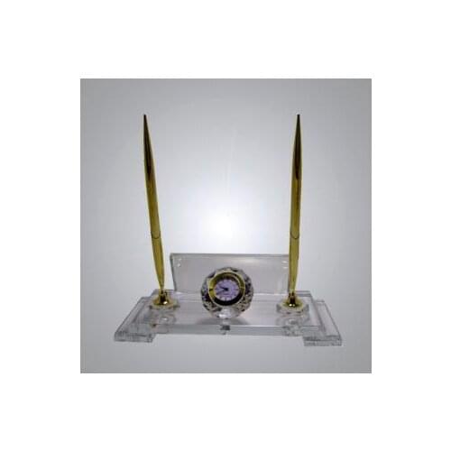 Ad Store Crystal Table Name Black and White Glass Yellow Silver Colour Pencil Clock Made in Turkey