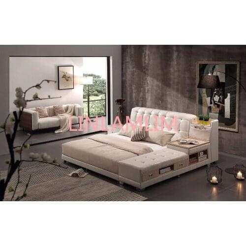 Real Genuine leather bed frame Modern Soft Beds with storage Home Bedroom Furniture cama muebles de dormitorio / camas quarto