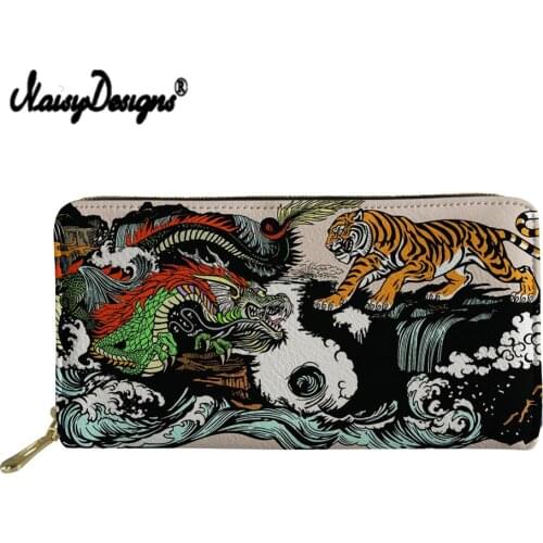 NOISYDESIGNS Women Clutch Bag Dragon Tiger Pattern Print Long PU Leather Card Wallets Cartera Mujer Zipper Coin Purse Female