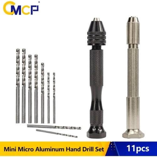 11pcs Mini Micro Aluminum Hand Drill With Keyless Chuck HSS Twist Drill Bit Woodworking Drilling Rotary Tools Hand Drill Manual