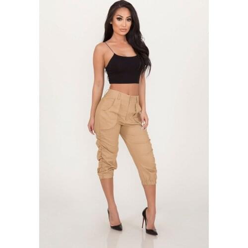 Fashion Ladies Summer Women Long Pants Pockets Casual Harem Pants Frilly Pleated Elastic Waist Capri 3/4 Trousers 3Colors S-2XL