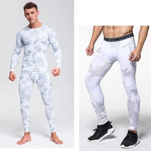 Mens Winter Sports Suits Run Compression Sportswear Tights Bodybuilding T-Shirt Running Pants Gym Workout Quick Dry Clothing